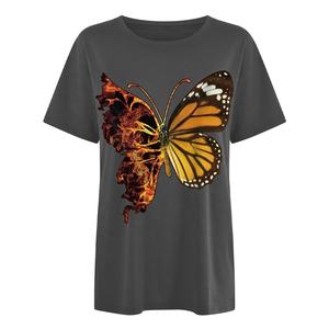 T-shirts surdimensionnés pour femmes, imprimé papillon, grande taille, Hip Hop, poids lourd, Logo imprimé, Sublimation, T-shirts à épaules tombantes - Product Image 3
