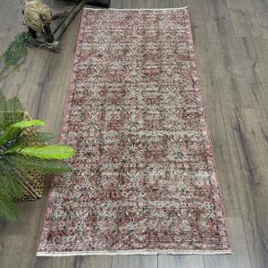 Turkish Vintage Accent Rug 2.7x5.9 ft, <b>Red</b> <b>Wool</b> Rug - Product Image 1