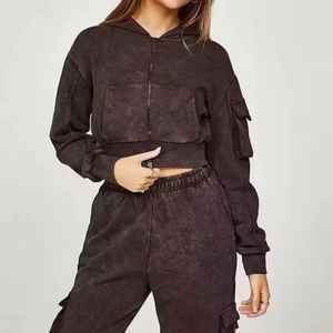Trendy Winter Hooded Casual Crop <b>Top</b> Tracksuit Set Soft Fabric Premium Quality Stitching Eco-Friendly Breathable Quick Dry - Product Image 1