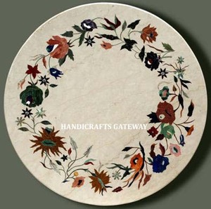 โต๊ะหินอ่อนสีขาวแบบฝังหินอ่อนสีขาวรูปทรงกลมผลิตจากอินเดียดีไซน์ทันสมัยล่าสุด - Product Image 1