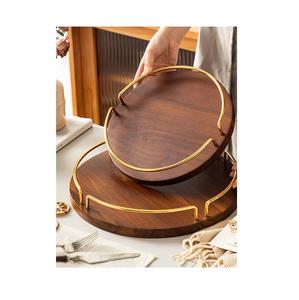 ถาดเสิร์ฟไม้ดีไซน์แบบอินเดียกรอบลวดเหล็กฐานโลหะสีทองสำหรับตกแต่งห้องครัวบ้าน - Product Image 1