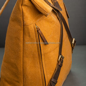 LW High Quality Leather <b>Roll</b> Top <b>Backpack</b> Handcrafted Waxed Canvas Anti-Theft Insulated Features Stylish Rock Style Men Women - Product Image 5