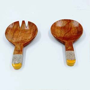 Servidor de ensalada Juego de 2 Servales naturales 2 Servidor de ensalada hecho a mano Producto de madera para uso doméstico en la cocina - Product Image 6