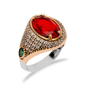 Oval Shape Garnet Stone Unisex Authentic <b>Rings</b> Turkish Handmade Wholesale 925 Sterling Silver Jewelry - Product Image 3