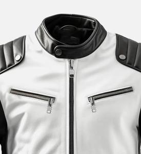 Veste en cuir de motard bicolore pour hommes avec fermeture à glissière Style hiver décontracté fini - Product Image 2