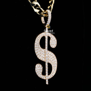 Unique Iced Out $ Sign 10Kt Gold Round Brilliant Cut VVs Clarity Lab Grown Diamonds Iced Out Hip Hop Pendant - Product Image 2