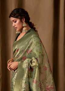 Sari elegante de último diseñador para adultos algodón puro con forro Zari estampado floral seda de alta calidad para ocasiones especiales fiestas - Product Image 4