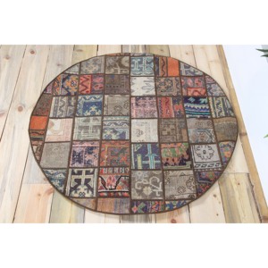 Vintage Turkish Rug, 3.4x3.4 ft Patchwork Rug, <b>Brown</b> Floral <b>Wool</b> Rug - Product Image 3