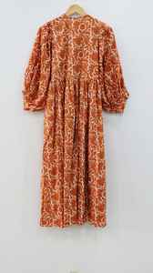 Robe maxi décontractée d'été pour femmes, imprimé floral indien fait à la main, style bohème, tissée, boutonnée, manches courtes - Product Image 2