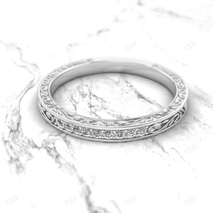 Customized High Quality Round Cut Lab Grown Diamond IGI Certified Vintage Style Filigree Minimalist Fancy <b>Stacking</b> Wedding Band - Product Image 5