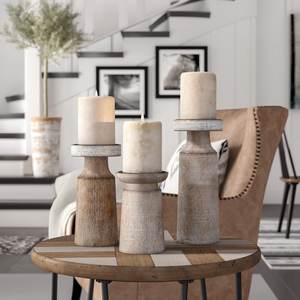 Ensemble de 3 chandeliers de table en bois avec finition naturelle, parfait pour la décoration de la maison, de l'hôtel et du festival - Product Image 2