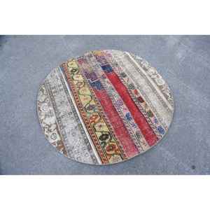 Alfombra turca Vintage Beige bohemia de área grande, Material de lana de 4,4X4,4 pies, Patchwork Rectangular de látex para alfombra de pasillo de cabecera - Product Image 2