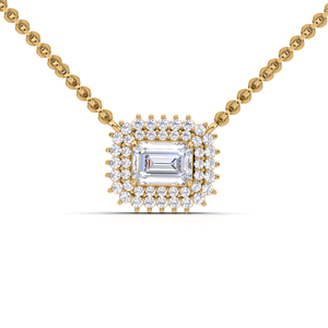 Collier pendentif de luxe 1 carat taille émeraude double halo en or jaune, blanc et rose 14K avec diamant de laboratoire Sunburst pour femme - Product Image 4