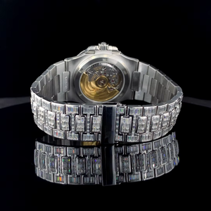 Montre de luxe pour hommes ton argent baguette moissanite diamant bling montre-bracelet hip hop bijoux personnalisés cadeau montre-bracelet - Product Image 4