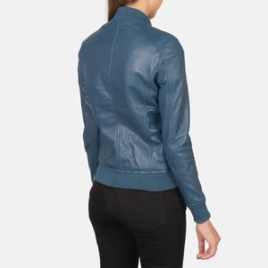 Blouson aviateur en cuir bleu de haute qualité fabriqué par des professionnels Vente en gros Hiver Stand Casual Plain Dyed Technique OEM - Product Image 2