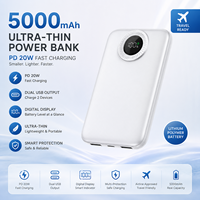 Mini Banco de Energía Portátil Ultrafino de 5000 mAh con Salida USB Dual, Batería de Polímero de Litio, Carga Rápida PD de 20 W, Pantalla Digital