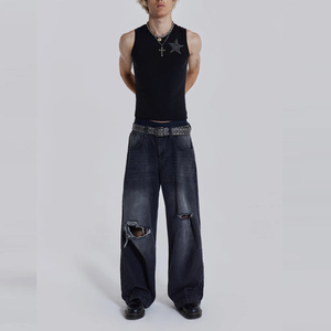 Custom <b>Mens</b> Loose Denim Baggy <b>Jeans</b> Distressed Ripped <b>Jeans</b> Pant Customized High Washed Cargo <b>Jeans</b> <b>for</b> <b>Men</b> - Product Image 2