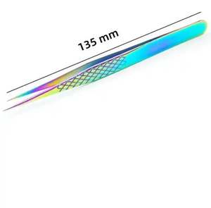 Ensemble de pinces à cils professionnelles en acier inoxydable recouvert de titane arc-en-ciel, 6 pièces, kit d'extension de cils pour usage esthétique - Product Image 6