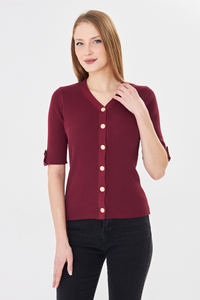 Cárdigan Elegante de Manga Corta para Mujer, Cómodo, Transpirable, de Punto Acanalado, Corte Ajustado, con Botones, Top de Punto para Verano, Estilo Moderno para Damas - Product Image 4