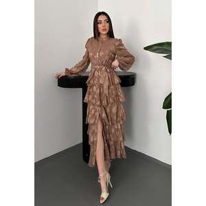 Vestido Marrón con Volantes en Capas - Marrón - Product Image 1