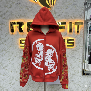 Nouvelle arrivée bas quantité minimale de commande haute qualité 100% coton polaire DTG imprimer lourd surdimensionné goutte épaule pas cher prix fermeture éclair sweats à capuche - Product Image 6