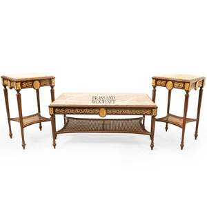 Juego de Mesa de Centro de Madera Clásica de Lujo con Dos Mesas Auxiliares y Estante Inferior - Product Image 1