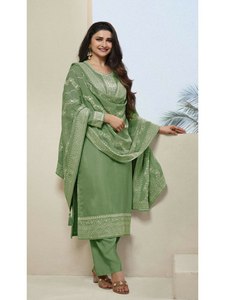 Ensemble Kurti et Bas en Soie Brodée de Haute Qualité Prachi Desai, Longueur Genou, avec Bordure en Dentelle, Dupatta pour Femmes, Tenue de Soirée, Non Cousu - Product Image 3