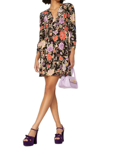 Robe à fleurs noire courte en georgette de style bohème de qualité exportée pour femmes offrant l'équilibre parfait entre confort et style - Product Image 4