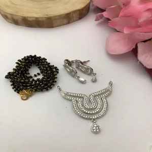 Collar minimalista CZ Mangalsutra, colgante de Zirconia cúbica con elegante cadena de cuentas negras para mujer, acabado Premium de alta calidad - Product Image 6