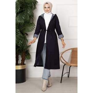 Gabardina de mujer azul marino con cuello alto con cremallera en la cintura túnel Casual Logo bolsillo para todas las estaciones-talla XS - Product Image 5