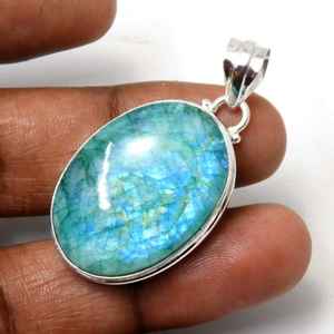 Pendentif ovale en pierre de lune verte en argent sterling 925 bijoux en pierres précieuses faits à la main beau collier Boho - Product Image 6