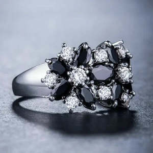 Anillo chapado en plata de calidad AAA+, joyería de zafiro simulado negro, elegante anillo de boda, regalo, tamaño 7 Cus-Jew7 - Product Image 2