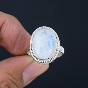 Anillo clásico de estilo bohemio, joyería de plata de ley 925 para mujer, piedra lunar, piedra preciosa hecha a mano, regalo de boda, anillo de amor chapado en rodio - Product Image 2
