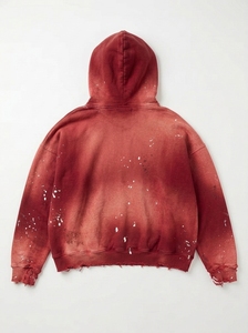 Custom <b>Men's</b> Crimson <b>Red</b> Washed Fleece Hoodie Oversized Distressed Paint Pullover Streetwear <b>Sweatshirt</b> OEM ODM - Product Image 2
