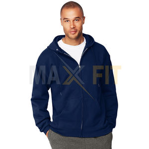 Sweat à capuche 100% coton unisexe grande taille fermeture éclair confortable respirant col à capuche uni motif solide chaleur hivernale - Product Image 2