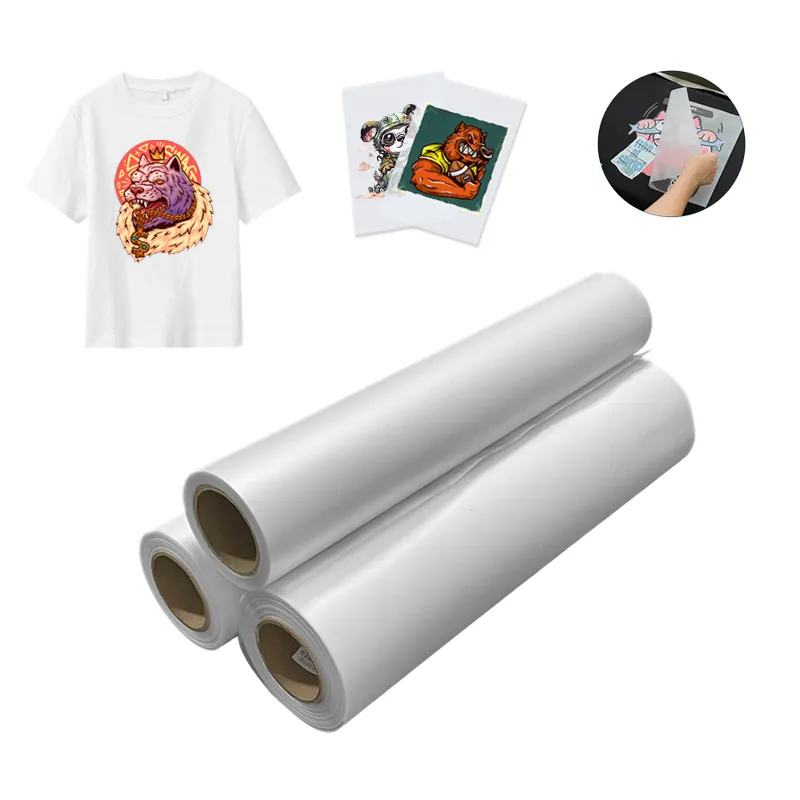 Doppelseitige matte DTF-Folie, durchsichtiges vorbehandeltes PET-Transferpapier für T-Shirts Textil, heiß/kalt abziehbare DTF-Folie Rolle zu Rolle