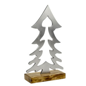 Sculpture d'arbre de Noël en fer de qualité supérieure avec base en bois de manguier, anneau étoile en métal noir, décoration de table unique pour la maison - Product Image 4