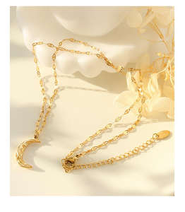 Collar con Colgante de Luna de Diseño Retro y Lindo, Cadena para Clavícula de Acero Inoxidable, Chapado en Oro de 18K - Product Image 2