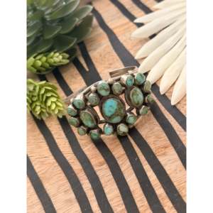 Bobby Johnson Sonoran Gold Turquoise & Sterling <b>Silver</b> Cluster Design Stylish Fashion <b>Cuff</b> <b>Bracelet</b> - Product Image 4