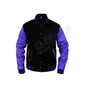 Customized-Adult And Youth-Baseball Letterman Men's Blue-genuine Leather Sleeves-Summer Parka-Blacked Wool-Varsity's Jacket