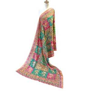 High Quality Hand Made <b>Women's</b> <b>Shawl</b> <b>for</b> Winter 100% Polyester Ethnic Clothing Silk <b>Shawls</b> with Heavy Mirrors & Gotta Hand Work - Product Image 2