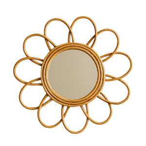 Espejo Redondo de Pared/Tocador de Bambú Ecológico y Ratán Tejido con Diseño Boho de Rayos de Sol para Baño y Dormitorio - Product Image 1