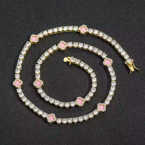 Shine Bold 5MM Elegance Flower Tennis Chain en oro amarillo de 10K/plata para regalo de boda Mossainite Diamonds Plated Available USA - Product Image 1