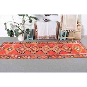 Vintage Kilim <b>Runner</b> Rug 2.7x9 ft (83x275 cm), Turkish <b>Red</b> Polka dot Wool Rug - Product Image 3