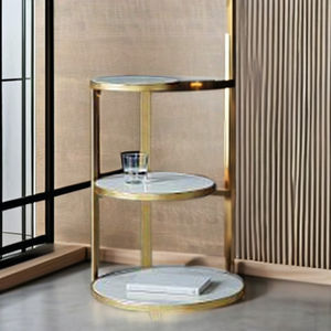 ชุดโต๊ะกาแฟทำจากไม้สีขาวเงางามและขาสีทองโต๊ะข้างไม้ทรงกลมแบบซ้อนกัน3ชั้นสำหรับห้องนอน - Product Image 3