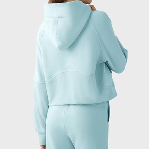 Polaire court à capuche demi-fermeture éclair lâche décontracté Sport manteau chaud sport à capuche vêtements de sport femmes sweats à capuche - Product Image 3