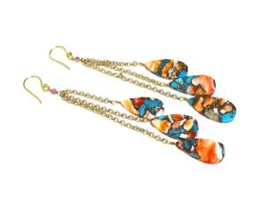 ต่างหูทองแดงสีเทอร์ควอยส์ธรรมชาติต่างหูลูกปัดสีเทอร์ควอยซ์ต่างหูคลัสเตอร์สำหรับผู้หญิง - Product Image 2