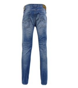 Jean en denim sergé léger 12 oz pour homme, 100 % coton, écologique, respirant, teint uni, coupe droite, taille mi-haute, délavage clair - Product Image 1