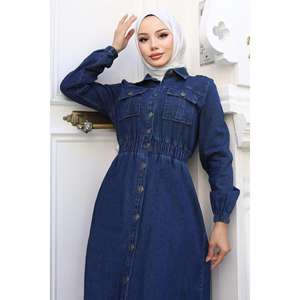 Chaqueta Vaquera y Gabardina Elástica Azul Oscuro para Mujer, Modelo 88069, Estilo Modesto Mega Merchant - Product Image 2