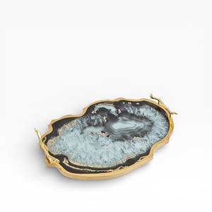 Grey Natural Agate Stone Decorative Tray with Organic Shape <b>Gold</b> Rim and Matching Stone <b>Coaster</b> Set for Luxury Home Styling - Product Image 6